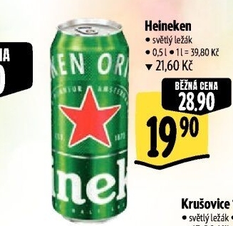 Pivo světlý ležák Heineken