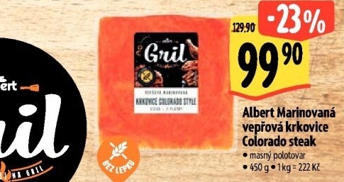 Vepřová krkovice marinovaná steak Colorado Albert Gril