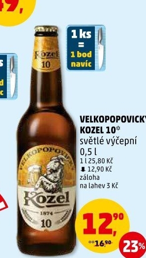Pivo světlé výčepní 10°Velkopopovický Kozel