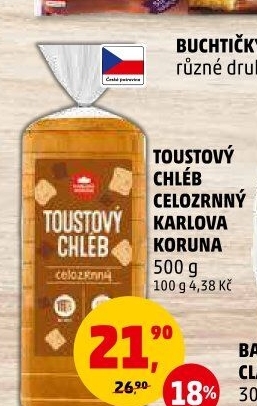 Toustový chléb celozrnný Karlova Koruna