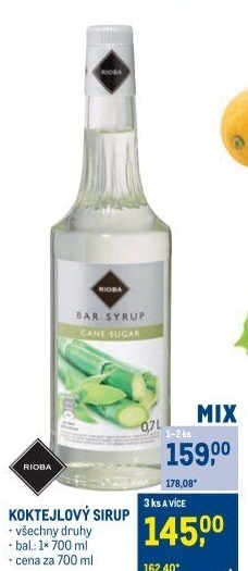 Sirupy k přípravě míchaných nápojů Rioba