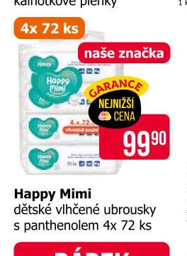 Happy Mimi dětské vlhčené ubrousky s panthenolem 4x 72 ks