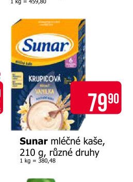 Sunar mléčné kaše, 210 g, různé druhy