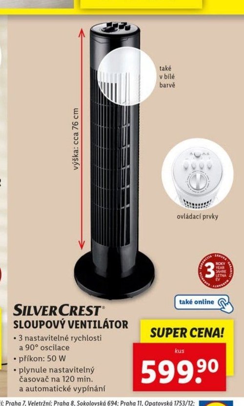 SILVERCREST SŁOUPOVÝ VENTILÁTOR