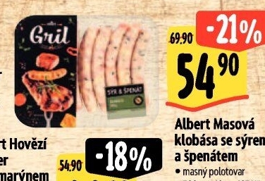 Klobása se sýrem a špenátem Albert Gril