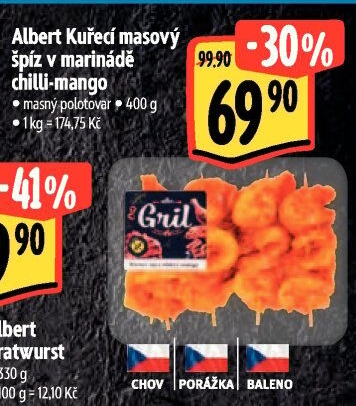 Kuřecí masový špíz v marinádě chilli-mango Albert