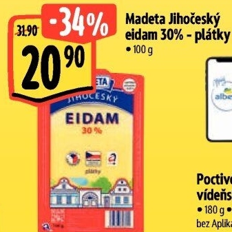 Sýr Eidam Jihočeský 30% Madeta