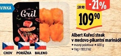 Kuřecí steak v medovo - pikantní marinádě Albert Gril