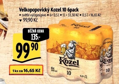 Pivo světlé výčepní 10°Velkopopovický Kozel