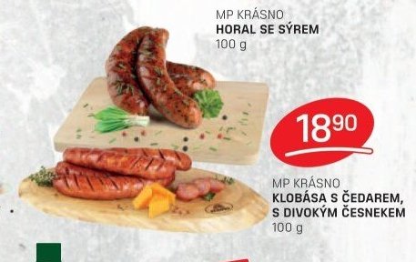 MP KRÁSNO KLOBÁSA S ČEDAREM, S DIVOKÝM ČESNEKEM 100 g