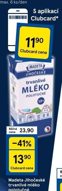 Madeta Jihočeské trvanlivé mléko polotučné
