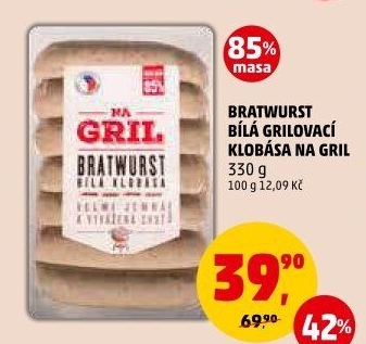 Klobása bílá grilovací bratwurst Na gril Penny