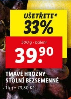 Tmavé hrozny stolní bezsemenné