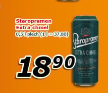 Pivo světlý ležák Extra chmel Staropramen