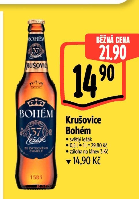Pivo světlý ležák Bohém Krušovice