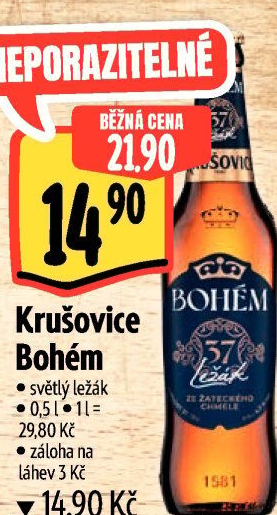 Pivo světlý ležák Bohém Krušovice