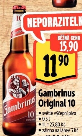 Pivo světlé výčepní Originál 10° Gambrinus