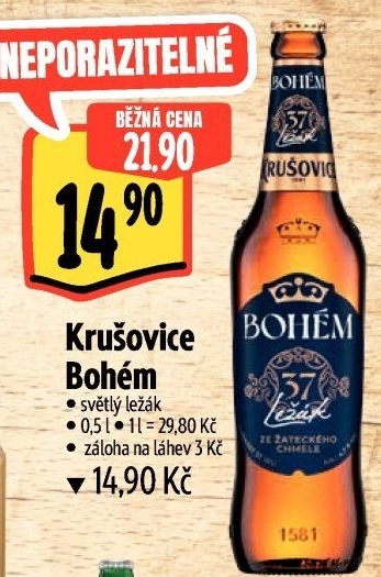 Pivo světlý ležák Bohém Krušovice