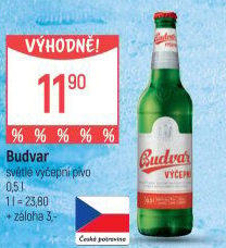 Pivo světlé výčepní Budweiser Budvar