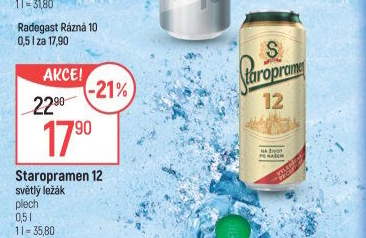 Pivo světlý ležák 12° Staropramen
