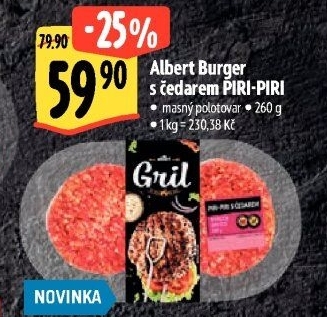 Hovězí burger Piri-Piri s čedarem Albert Gril