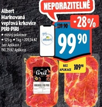 Vepřová krkovice marinovaná bez kosti Piri-Piri Albert Gril