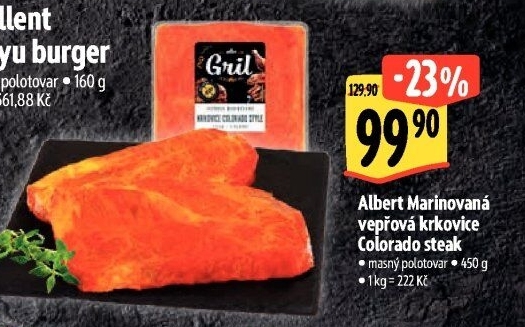 Vepřová krkovice marinovaná steak Colorado Albert Gril