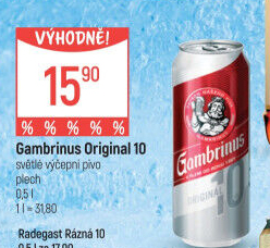 Pivo světlé výčepní Originál 10° Gambrinus