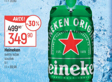 Pivo světlý ležák Heineken - soudek