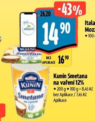 Smetana na vaření Mlékárna Kunín 12%