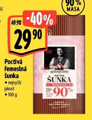 Šunka poctivá řemeslná nejvyšší jakosti Kostelecké uzeniny