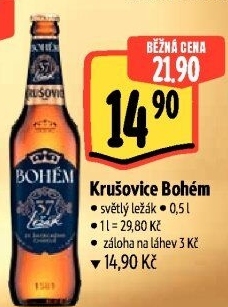 Pivo světlý ležák Bohém Krušovice