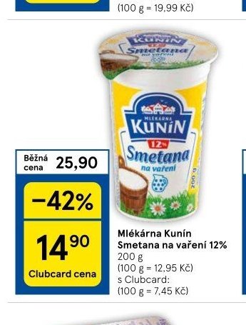 Mlékárna Kunín Smetana na vaření 12%