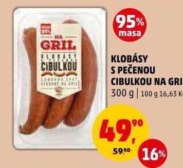Klobása s pečenou cibulkou Na gril Penny
