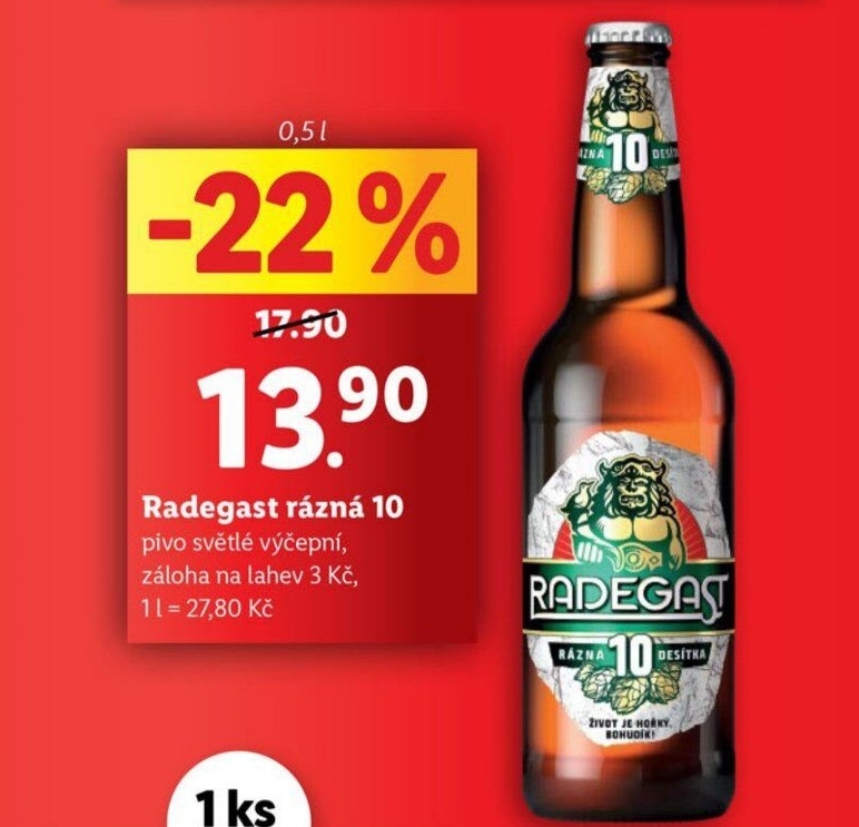 Pivo světlé výčepní Rázná 10° Radegast