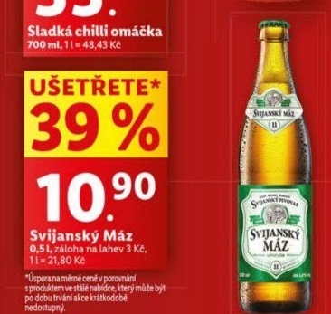 Pivo světlý ležák 11° Svijanský Máz Svijany