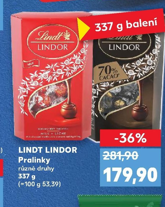 LINDT LINDOR Pralinky různé druhy 337 g