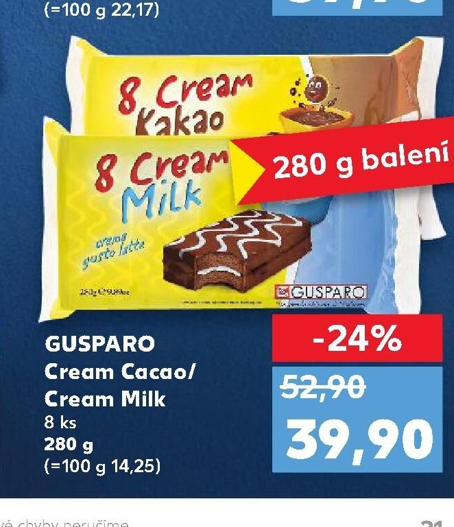 GUSPARO Cream Cacao/Cream Milk 8 ks 280 g