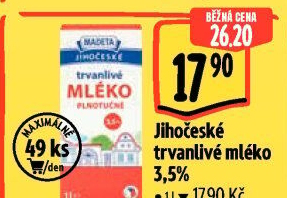 Mléko trvanlivé Jihočeské Madeta - 3,5% plnotučné