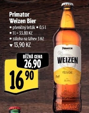 Pivo světlé pšeničné nefiltrované Weizenbier Primátor