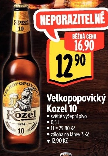 Pivo světlé výčepní 10°Velkopopovický Kozel