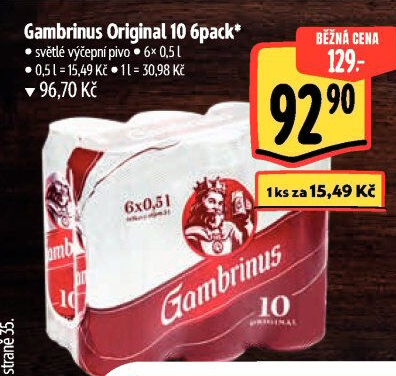 Pivo světlé výčepní Originál 10° Gambrinus