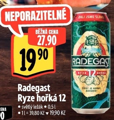 Pivo světlý ležák 12° Ryze hořká Radegast