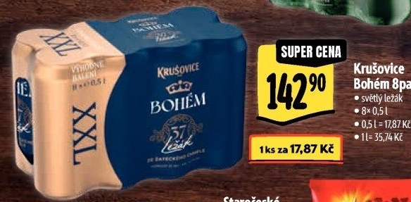 Pivo světlý ležák Bohém Krušovice