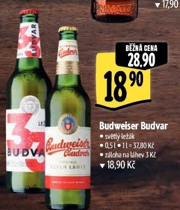 Pivo světlý ležák Original Budweiser Budvar