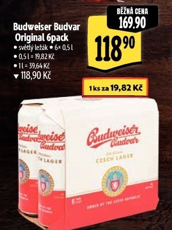 Pivo světlý ležák Original Budweiser Budvar