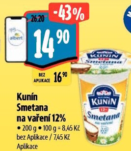 Smetana na vaření Mlékárna Kunín 12%