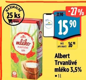 Mléko trvanlivé Albert - 3,5% plnotučné