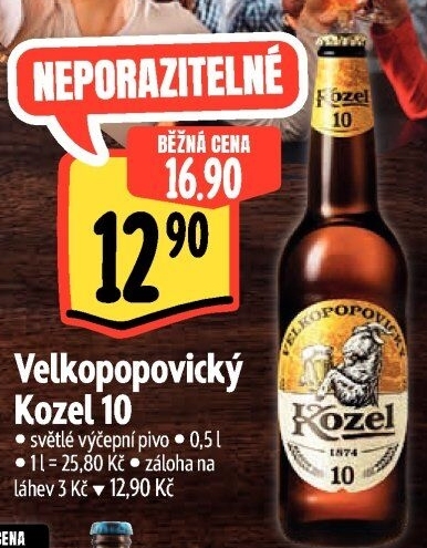 Pivo světlé výčepní 10°Velkopopovický Kozel