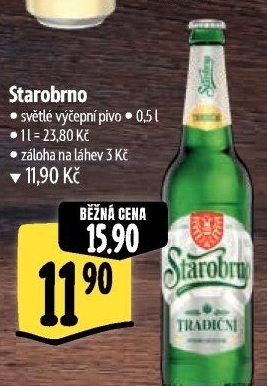 Pivo světlé výčepní nepasterizované 10° Tradiční Starobrno